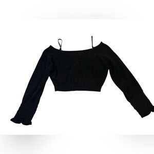 Cider Black Off-Shoulder Crop Top S